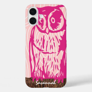 Pink Owl Holzoptik-Muster Wählen Sie Ihre Farbe iPhone 16 Plus Hülle
