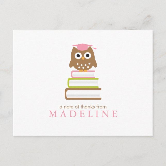 Pink Owl Kindergarten Abschluss Vielen Dank Postkarte (Vorderseite)