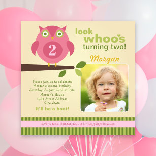 Pink Owl Modern Woodland Birthday Girl Party Einladung