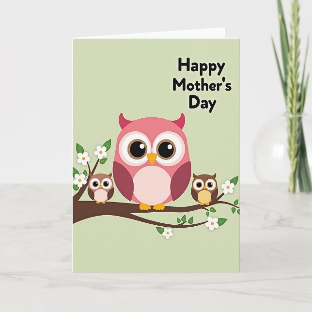 Pink Owl Muttertags-Kunstkarte Karte (Vorderseite)