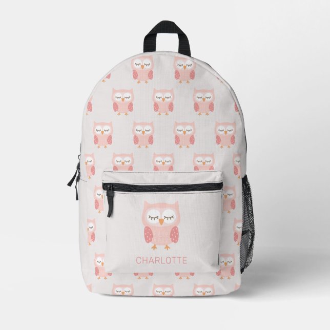 "Pink Owl", niedliche und skurrile Mädchen Bedruckter Rucksack (Vorderseite)