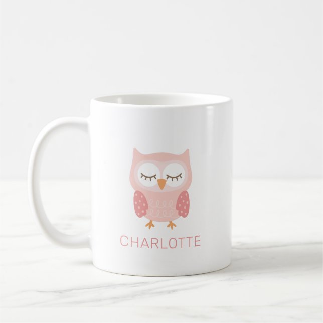 "Pink Owl", niedliche und skurrile Mädchen Kaffeetasse (Links)