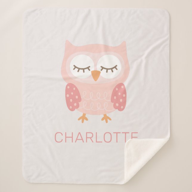 "Pink Owl", niedliche und skurrile Mädchen Sherpadecke (Vorderseite)