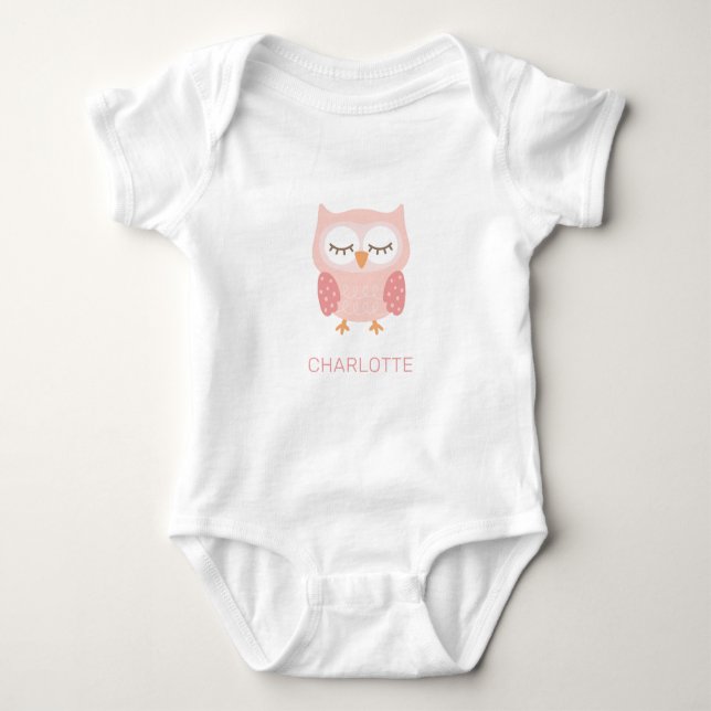 'Pink Owl', niedliches, individuelles Keepsake Poc Baby Strampler (Vorderseite)