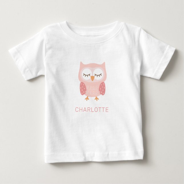 "Pink Owl", niedliches, individuelles Pyjama Baby T-shirt (Vorderseite)
