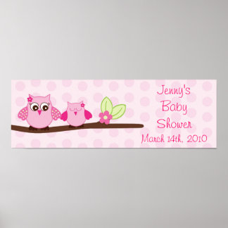 Pink Owl Personalisiert Baby Duschbanner Poster