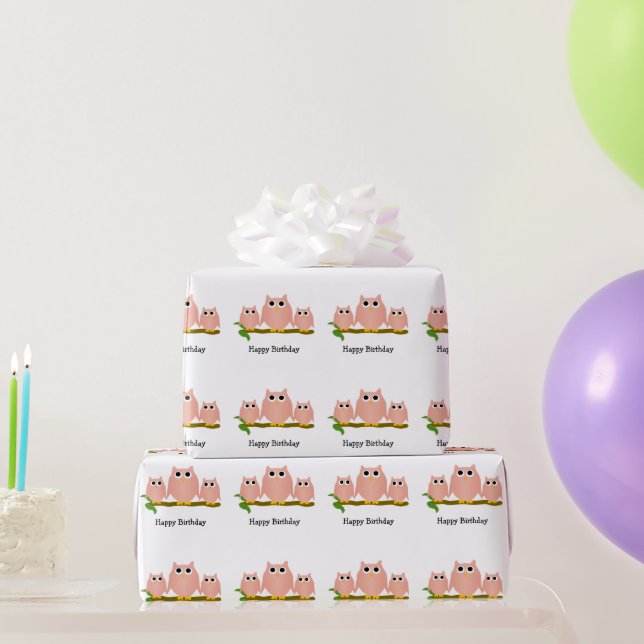 Pink Owls Design Birthday Gift Geschenkpapier (Partygeschenke)