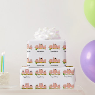 Pink Owls Design Geburtstagsgeschenk Geschenkpapier