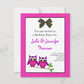 Pink Owls Twin Girls - Einladung zum Geburtstag