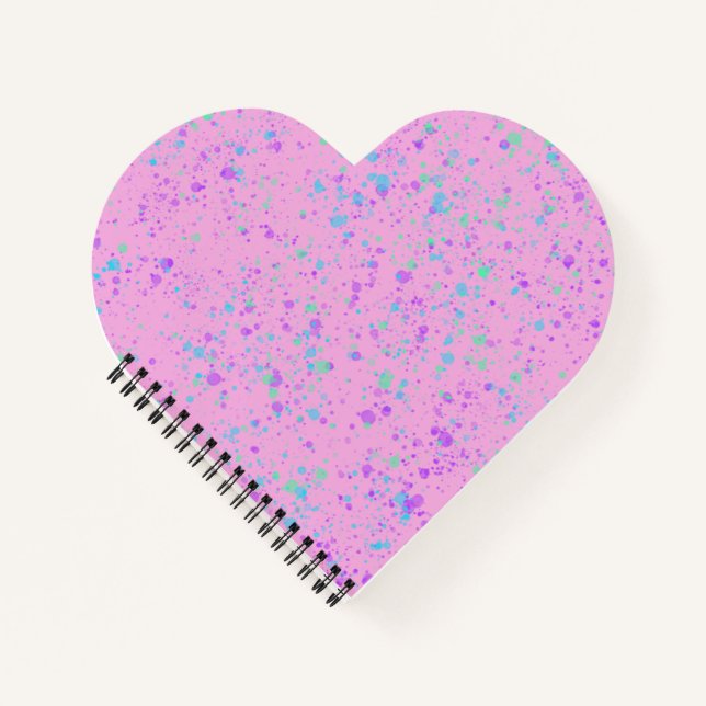 Pink Paint Spritzer Heart Shaped Notebook Notizbuch (Vorderseite)