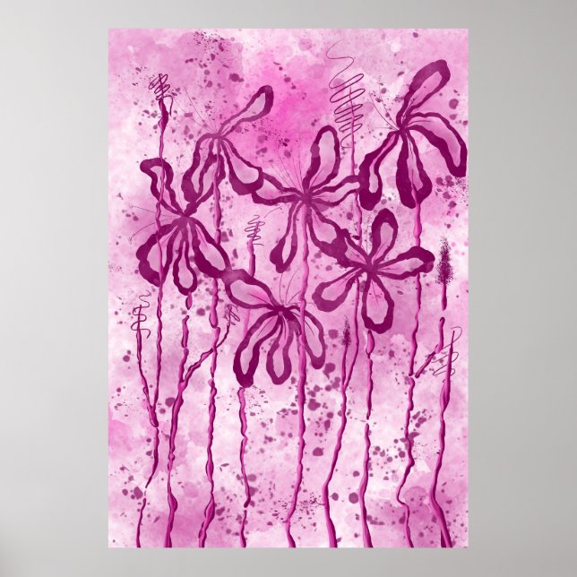 Pink Paint Spritzer & Lilies Poster (Vorne)