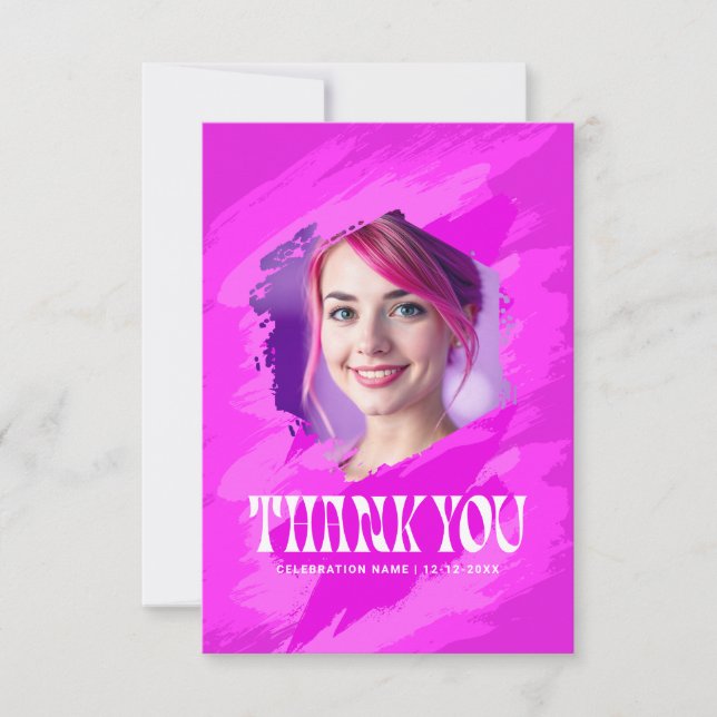 Pink Paint |  Thank You Modern Photo Cards Einladung (Vorderseite)