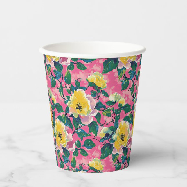 Pink Painted Chinoiserie Floral Pappbecher (Vorderseite)