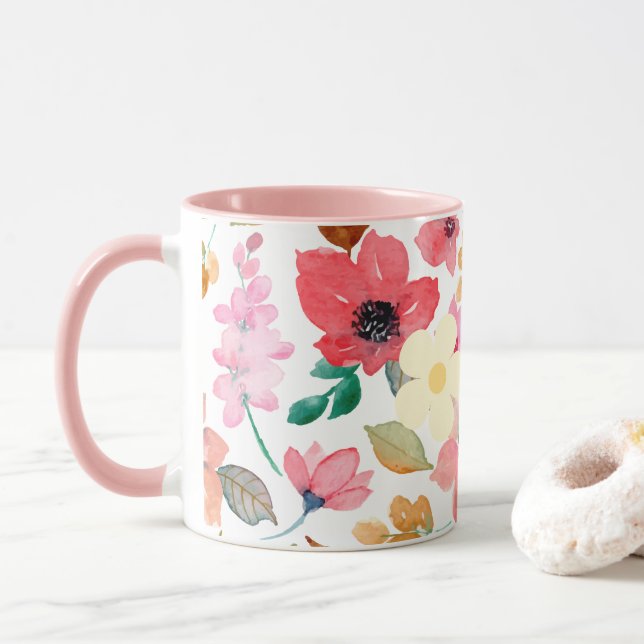 Pink Painting Pattern Modernes Art Design Tasse (Mit Donut)