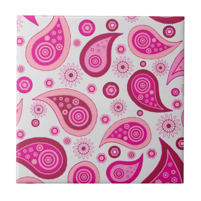 Pink Paisley Boho Pattern Fliese (Vorderseite)