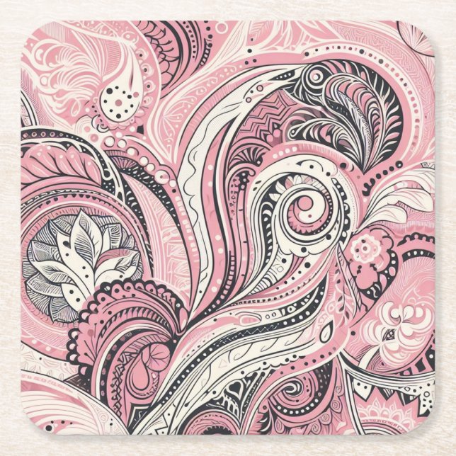 Pink Paisley Der Zuhause Studio Untersetzer (Vorderseite)
