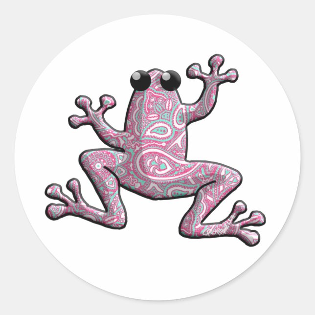 Pink Paisley Frog Runder Aufkleber (Vorderseite)
