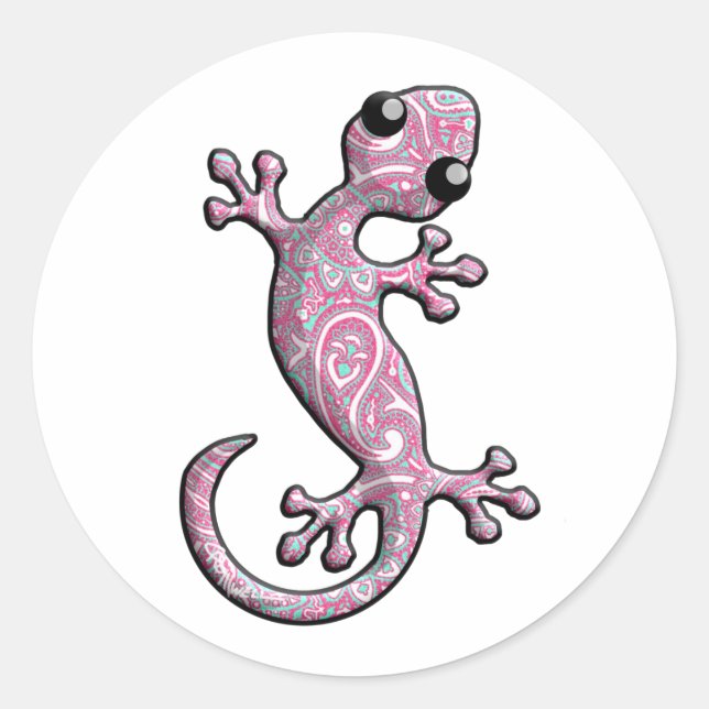 Pink Paisley Gecko Lizard Runder Aufkleber (Vorderseite)
