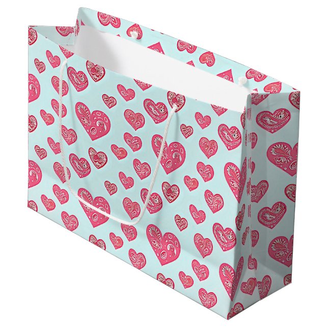 Pink Paisley Herbst Große Geschenktüte (Vorderseite Schrägansicht)