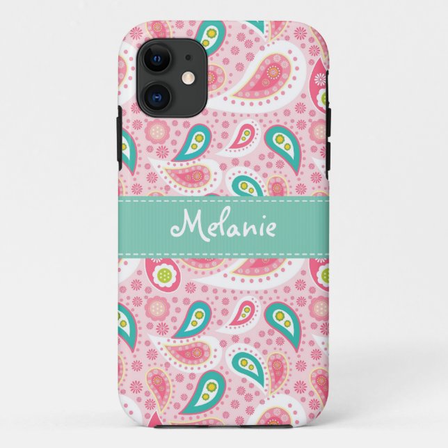 Pink Paisley iPhone Monogram Custom Case-Mate iPhone Hülle (Rückseite)