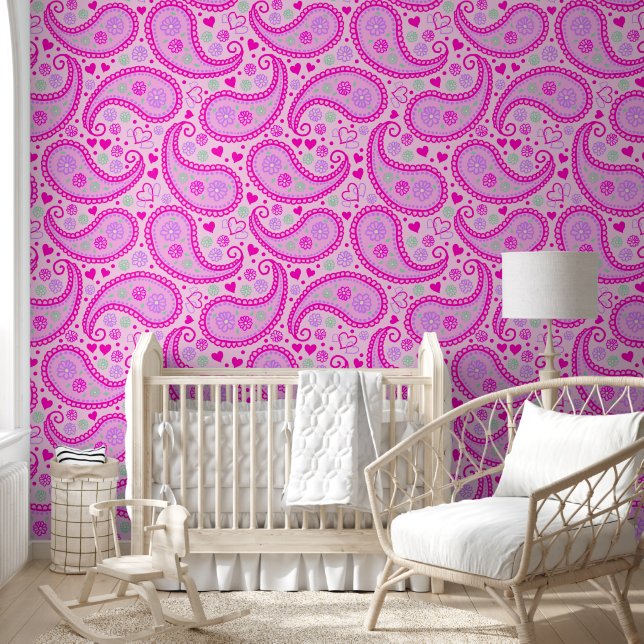 Pink Paisley Liebe Baby Girl Kinderzimmer Tapete (Kinder)
