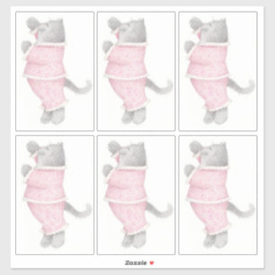 PINK PAJAMAS CAT 14"X14" Vinyl Sticker
