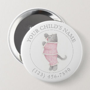 PINK PAJAMAS CAT Child ID Button - Weiß