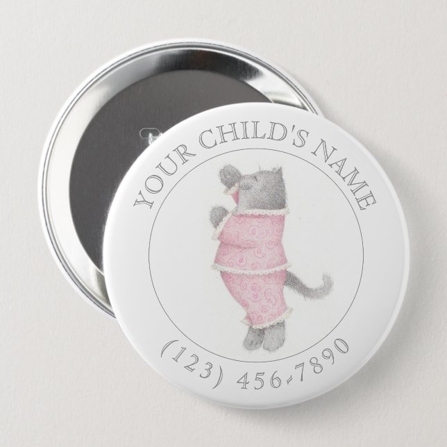 PINK PAJAMAS CAT Child ID Button - Weiß (Vorne & Hinten)