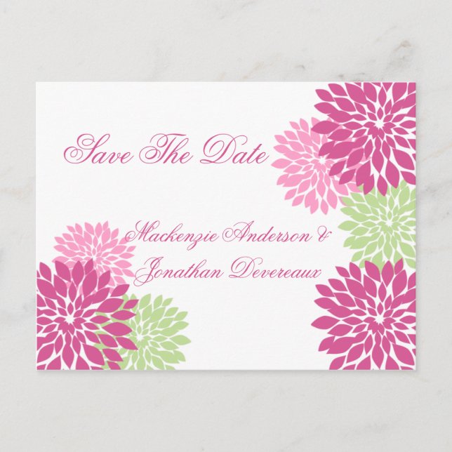 Pink Pale Green Blume Petals Save the Date Ankündigungspostkarte (Vorderseite)