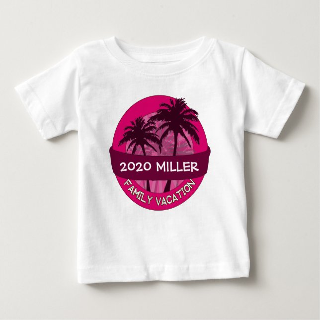 Pink palm Custom Year Name Holiday Hemd Baby T-shirt (Vorderseite)