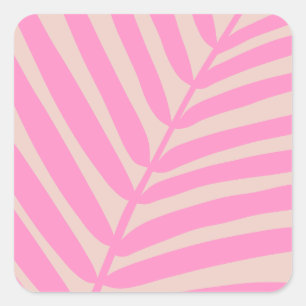 Pink Palm Leaf Quadratischer Aufkleber