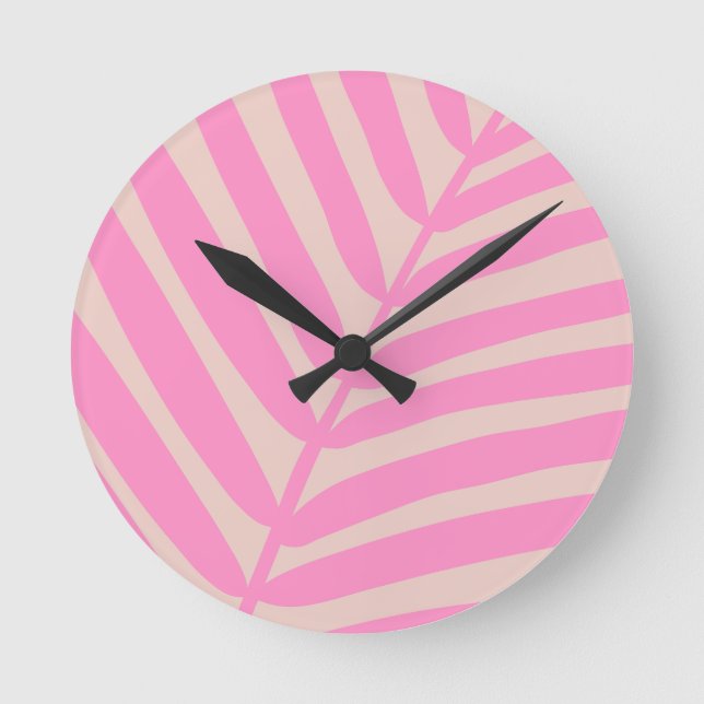 Pink Palm Leaf Runde Wanduhr (Vorderseite)