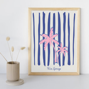 Pink Palm Pair auf blauen Streifen Poster