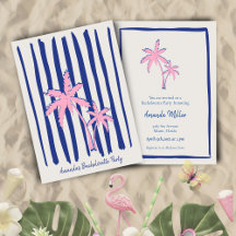 Pink Palm Pair auf Blue Stripes Junggeselinnen-Abs