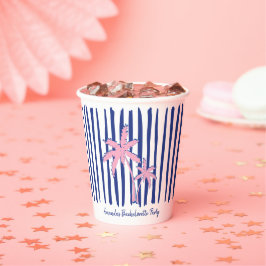 Pink Palm Pair auf Blue Stripes Junggeselinnen-Abs Pappbecher
