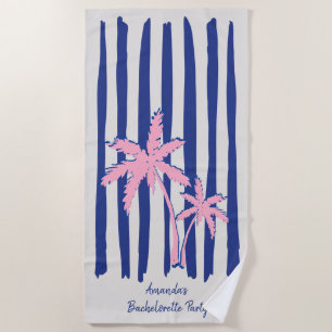 Pink Palm Pair auf Blue Stripes Junggeselinnen-Abs Strandtuch