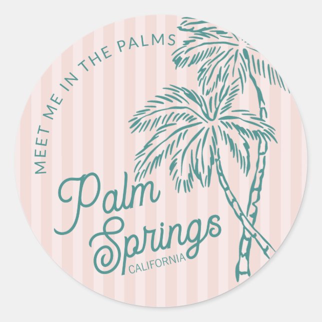 Pink Palm Spring Pastel Beach Party Umschlag Gefal Runder Aufkleber (Vorderseite)