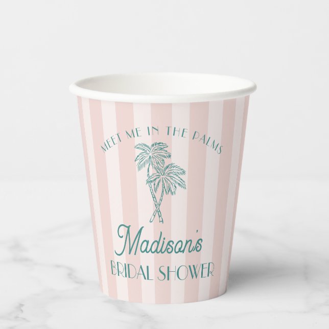 Pink Palm Spring Pastell Beach Brautparty Pappbecher (Vorderseite)