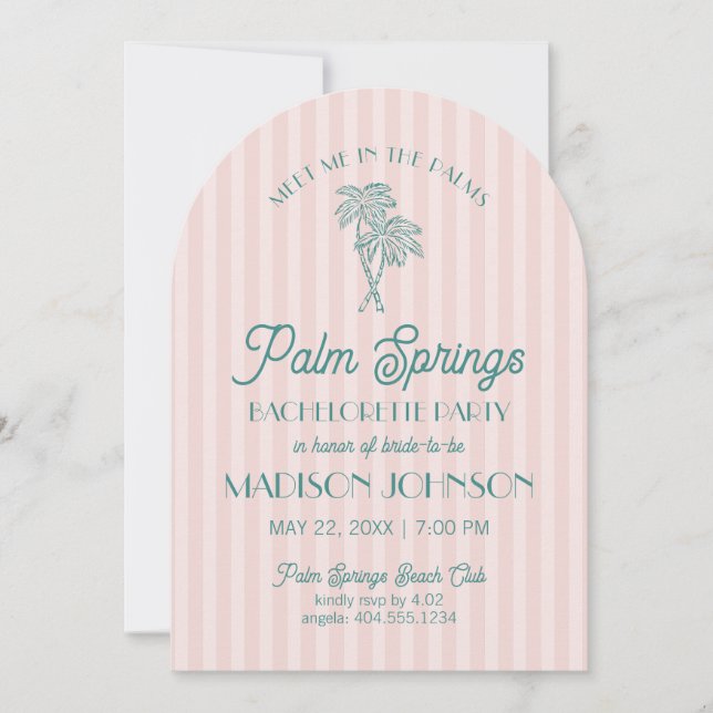 Pink Palm Springs Pastellstrand Junggeselinnen-Abs Einladung (Vorderseite)