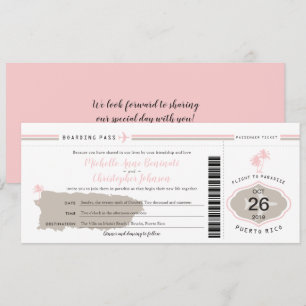 Pink Palm Tree Boarding Pass Puerto Rico Wedding Einladung