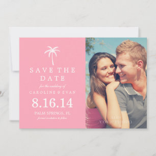 Pink Palm Tree Foto Hochzeit Speichern Sie das Dat Save The Date
