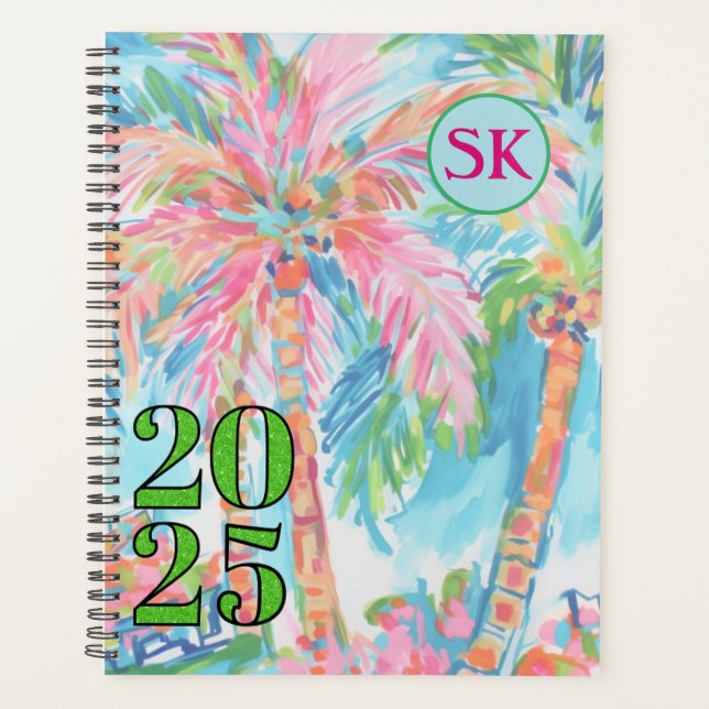 Pink Palm Tree Themed Hardcover Spiralplaner Planer (Vorderseite)