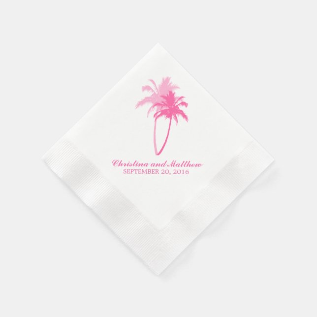 Pink Palm Trees Beach Hochzeit Serviette (Ecke)