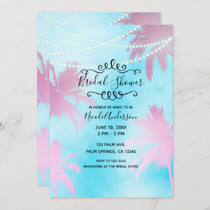 Pink Palm Trees Blue Sky & Lights Brautparty Einladung