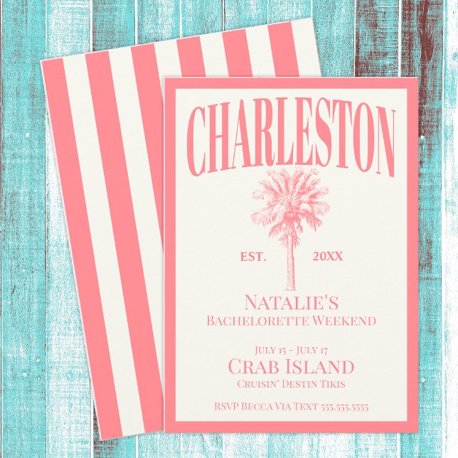 Pink Palm Trees Charleston Coastal Bachelorette Einladung (Von Creator hochgeladen)