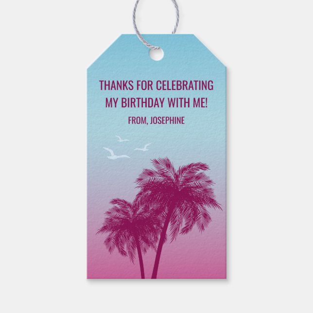 Pink Palm Trees Tropical Birthday Thank You Geschenkanhänger (Vorderseite)