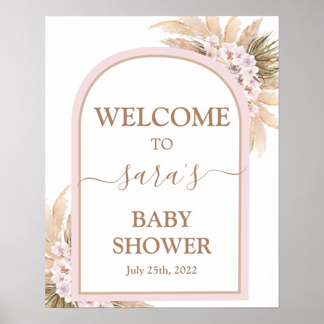 Pink Pampas Grass Baby Dusche Mädchen Begrüßungsze Poster (Vorne)