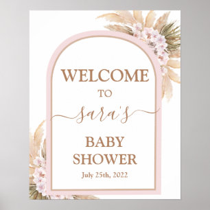 Pink Pampas Grass Baby Shower Girl Welcome sign Poster