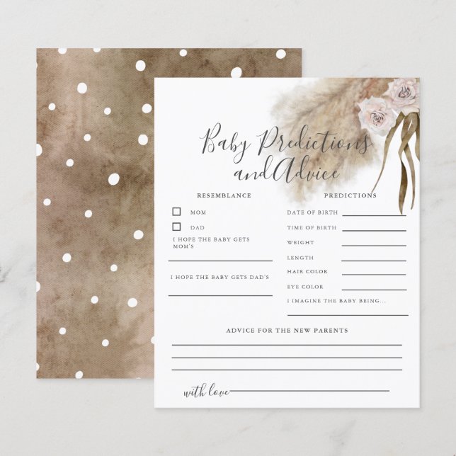 Pink Pampas Grass Baby Vorhersagen & Advice Card (Vorne/Hinten)