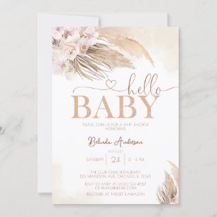 Pink Pampas Grass Boho Hallo Baby Girl Baby Dusche Einladung